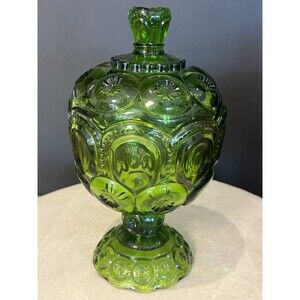 LE Smith Moon & Star Green Small Compote Candy Dish Pedestal Bowl with Lid
